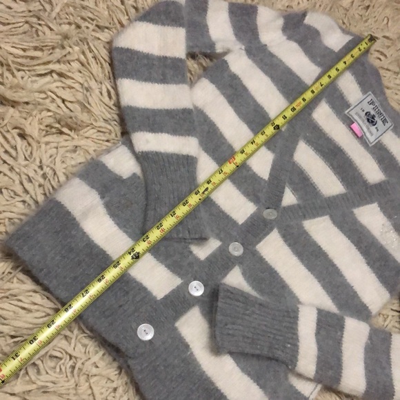 RARE-VS PINK Angora Cardigan-Sz S-Gray&White Stripes-Deep V Neck-EUC - Picture 15 of 16